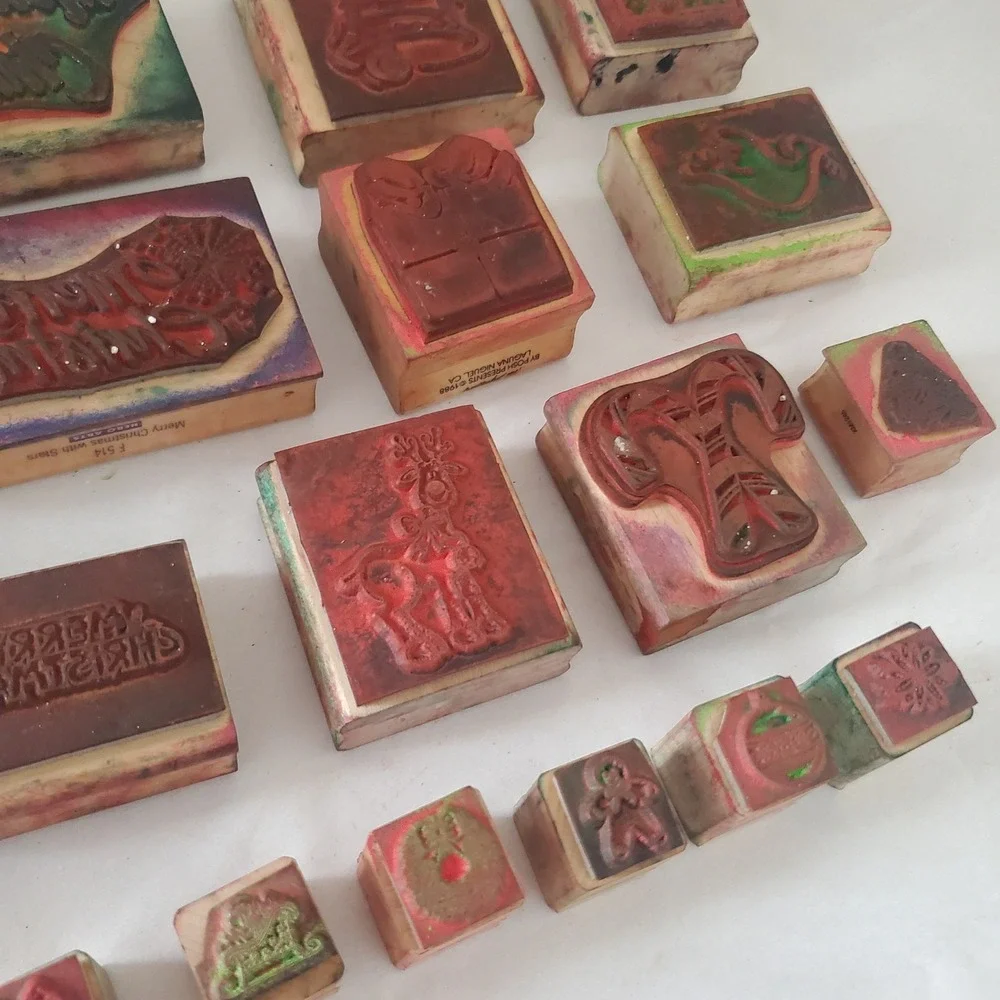 Vintage Christmas Rubber Stamp Lot Stampin Up Hero Arts Holiday Crafting 19pc